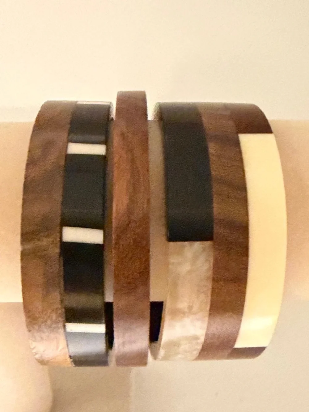 Zara Men’s and Women’s Wood and Ivory Inlay Cuff Bracelet